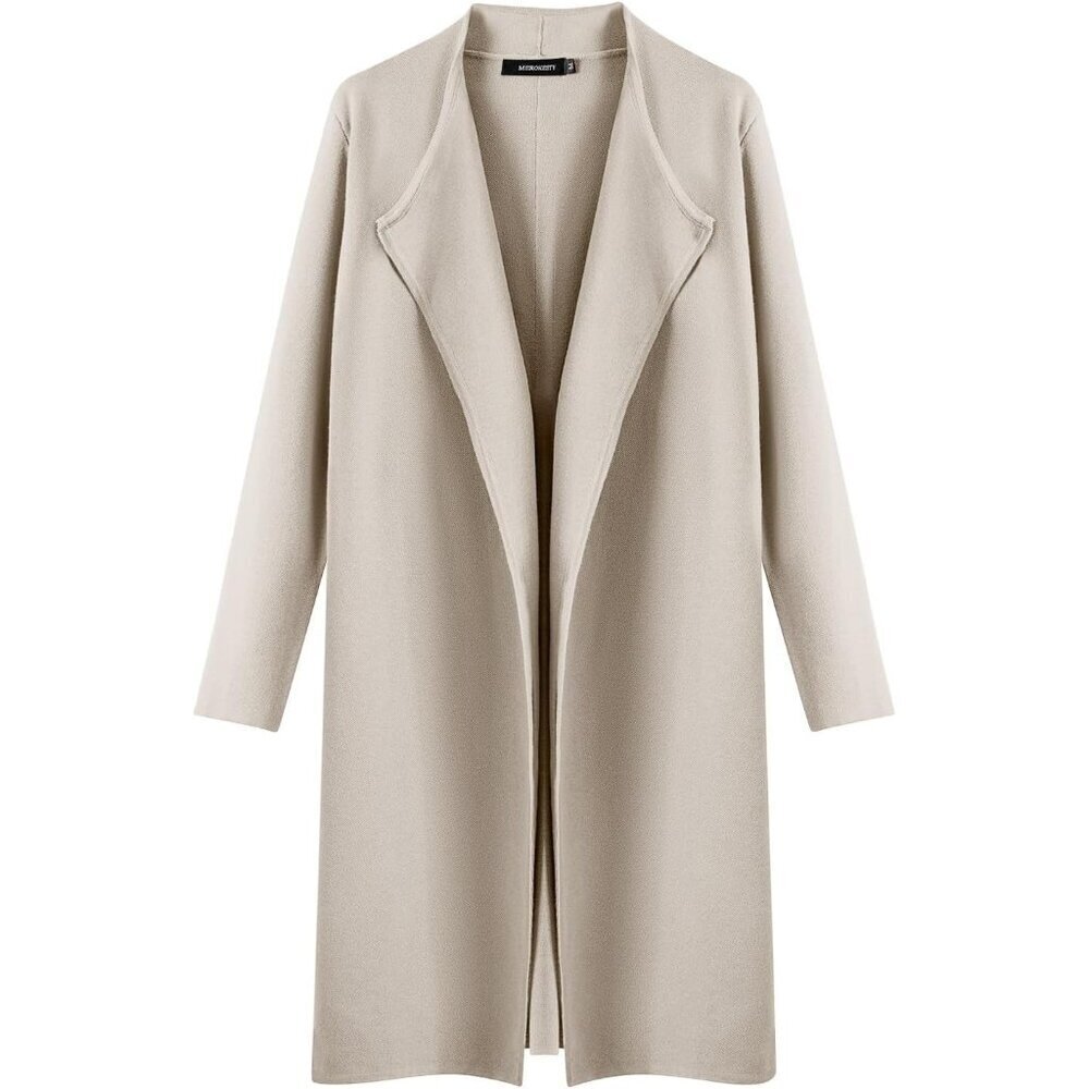 Minimal Open-Front Trench Coat in Light Beige